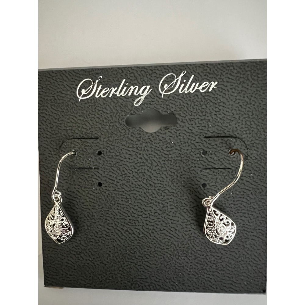 Sterling Silver 925 Filigree Teardrop Hook Earrings Dangle Boho Lightweight NWT